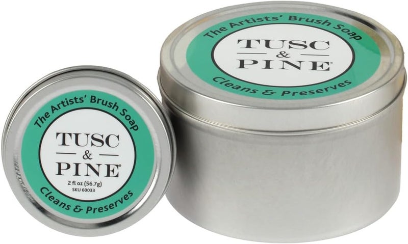 Tusc & Pine The Artists' Brush Soap - 2oz and 12 oz Set - Plant-Based Brush Cleaner, Oil, Acrylic, Watercolor Paint - Nourishes Bristles; Made in North Carolina; Alkali Soap, Gentle Pine Fragrance - Image 1